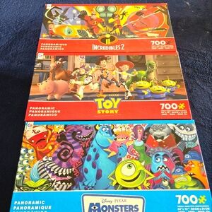 3 Panoramic Disney Pixar 700 Piece Puzzles